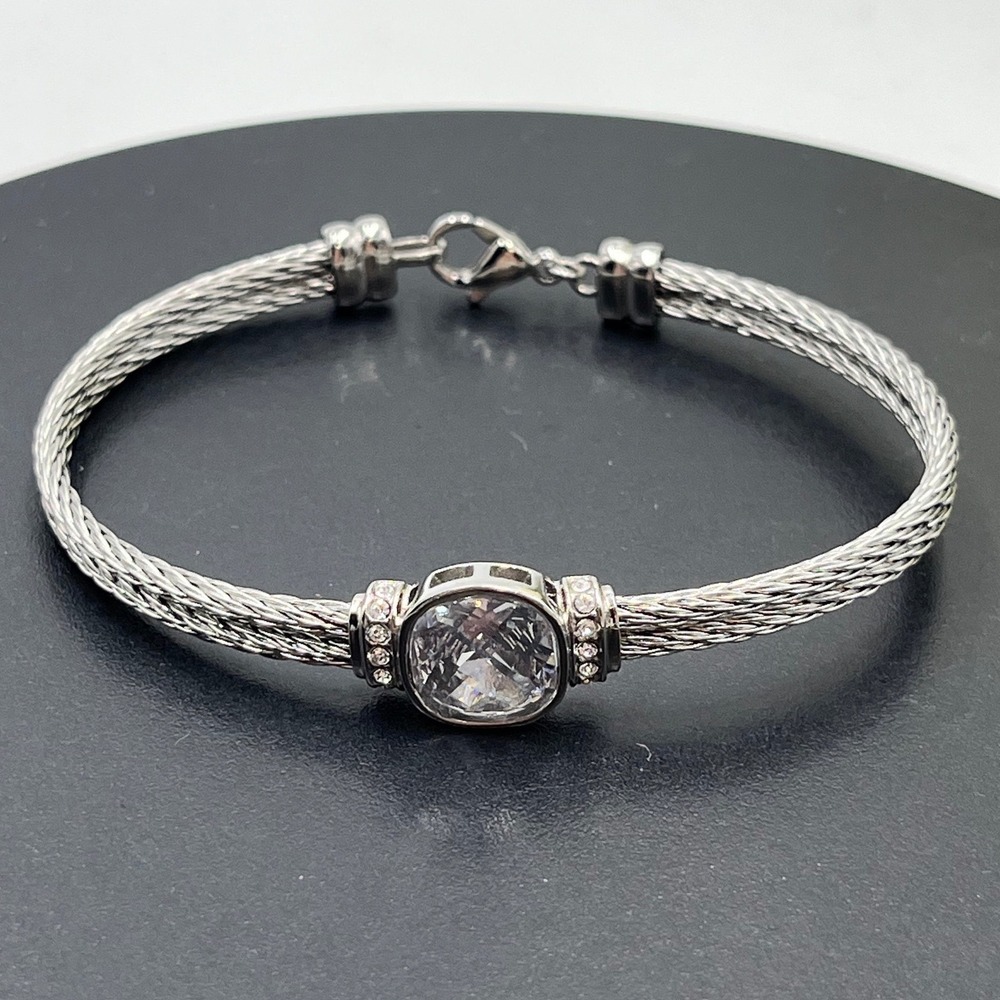 JCM Stainless Steel Cushion Cut Checkboard CZ Bangle Bracelet 7"
Lobster‎ claw